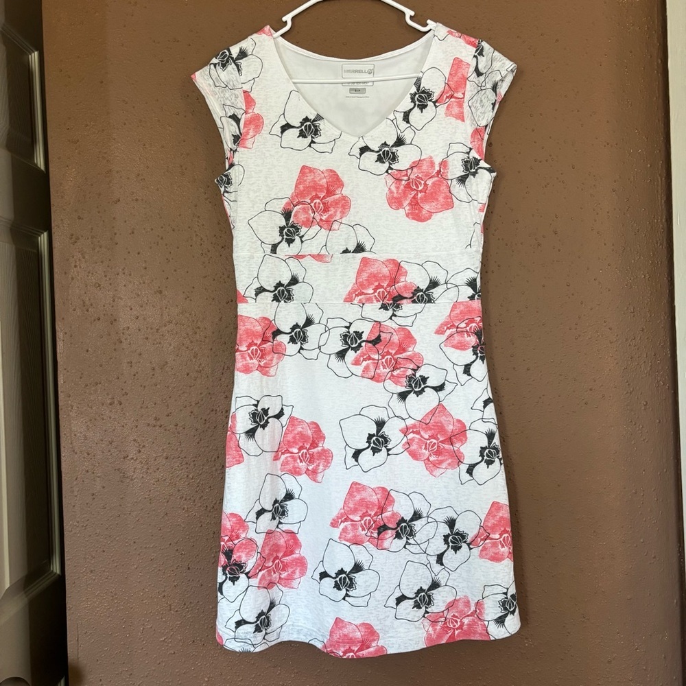 Merrell Opti-Wick Pink Floral Orchid Active Dress Womens S Short Sleeve White